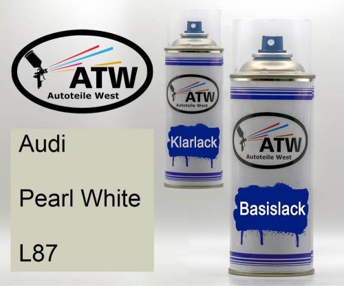 Audi, Pearl White, L87: 400ml Sprühdose + 400ml Klarlack - Set, von ATW Autoteile West.